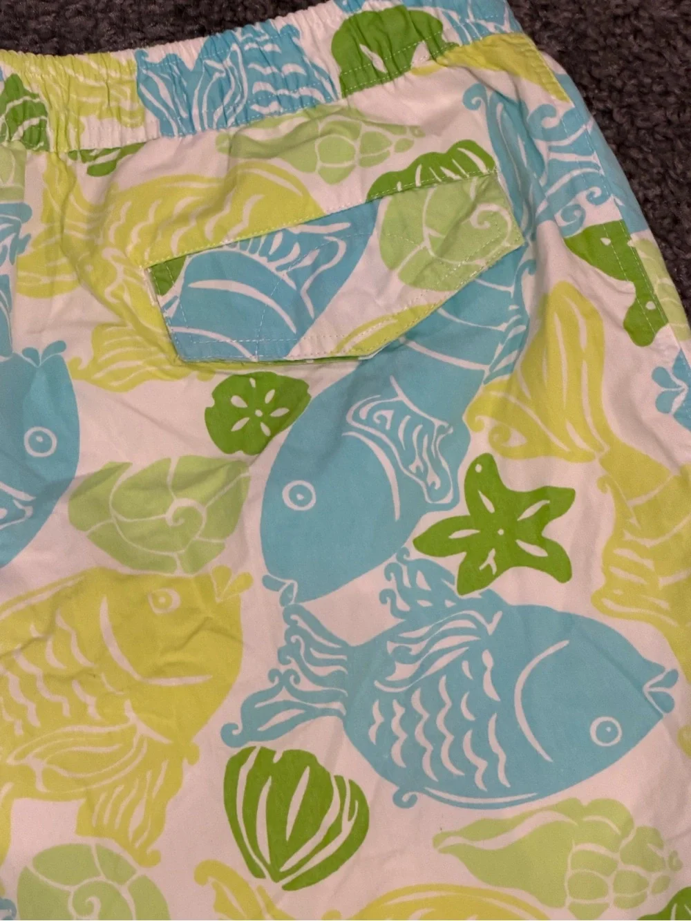 LILLY PULITZER Vintage White Cool Water Fish & Seashell Print Swimming Trunk L